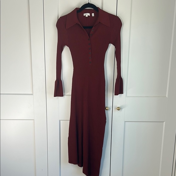 ALC Lance Rust/Sumac Asymmetrical Ribbed Bodycon Dress |  S - Picture 3 of 7